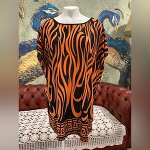 EUC JESSICA Taylor Bold Orange and Black Short Sleeve Oversized Tunic